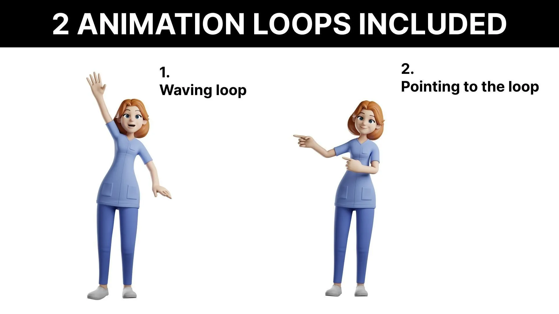 2 loop animations for Cartoon Nurse Woman